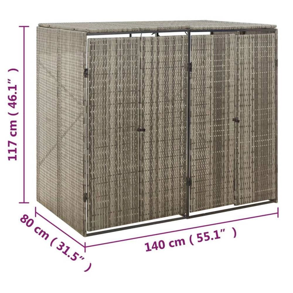 Bin Storage Unit For 2 Bins, Grey, 140x80x117 Cm, Poly Rattan