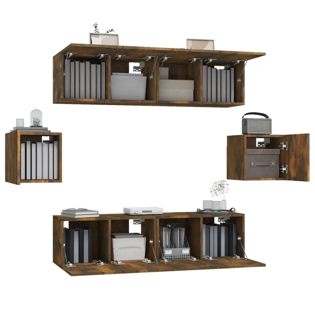 Set di Mobili Porta TV 6 pz Rovere Fumo in Legno Multistrato 3120266