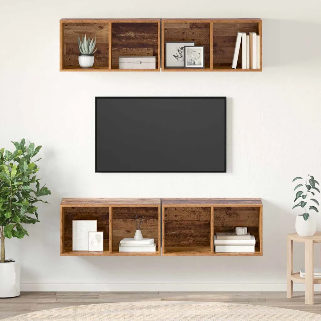 Set mobile TV 4 pz-Set di 4 Credenza per TV Legno vecchio 37 x 37 x 72 cm 606816