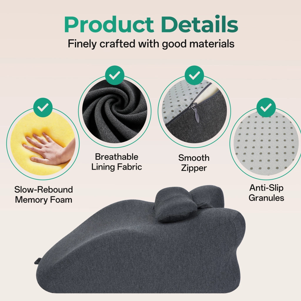 Cuscino a cuneo ergonomico ULEVR 40x15x15 cm in memory foam, 27¡ã, rivestimento sfoderabile grigio scuro