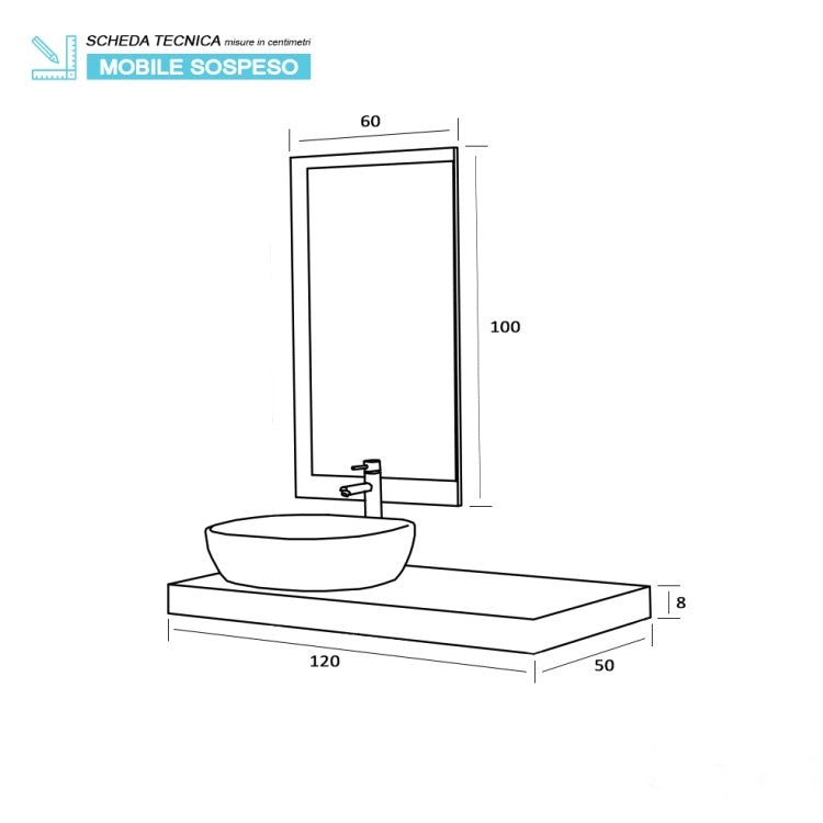 BAGNO SHELF 120X50CM CEMENTO CON CIOTOLA
