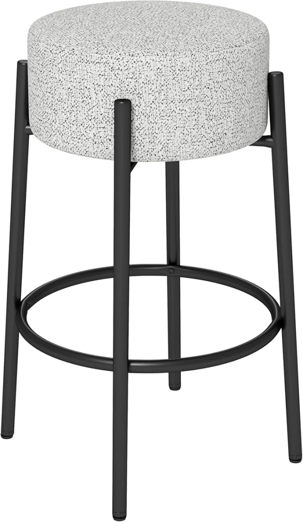 Sgabello da Bar 48 x 48 x 68 cm, Sedia da Pranzo con Seduta Imbottita e Base in Metallo, Sgabello Imbottito inTessuto di Lino per Isola della Cucina e Sala da Pranzo, Grigio