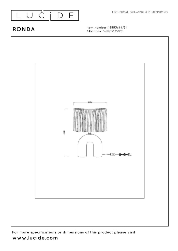 Lampada da tavolo RONDA rattan ceramica Lucide