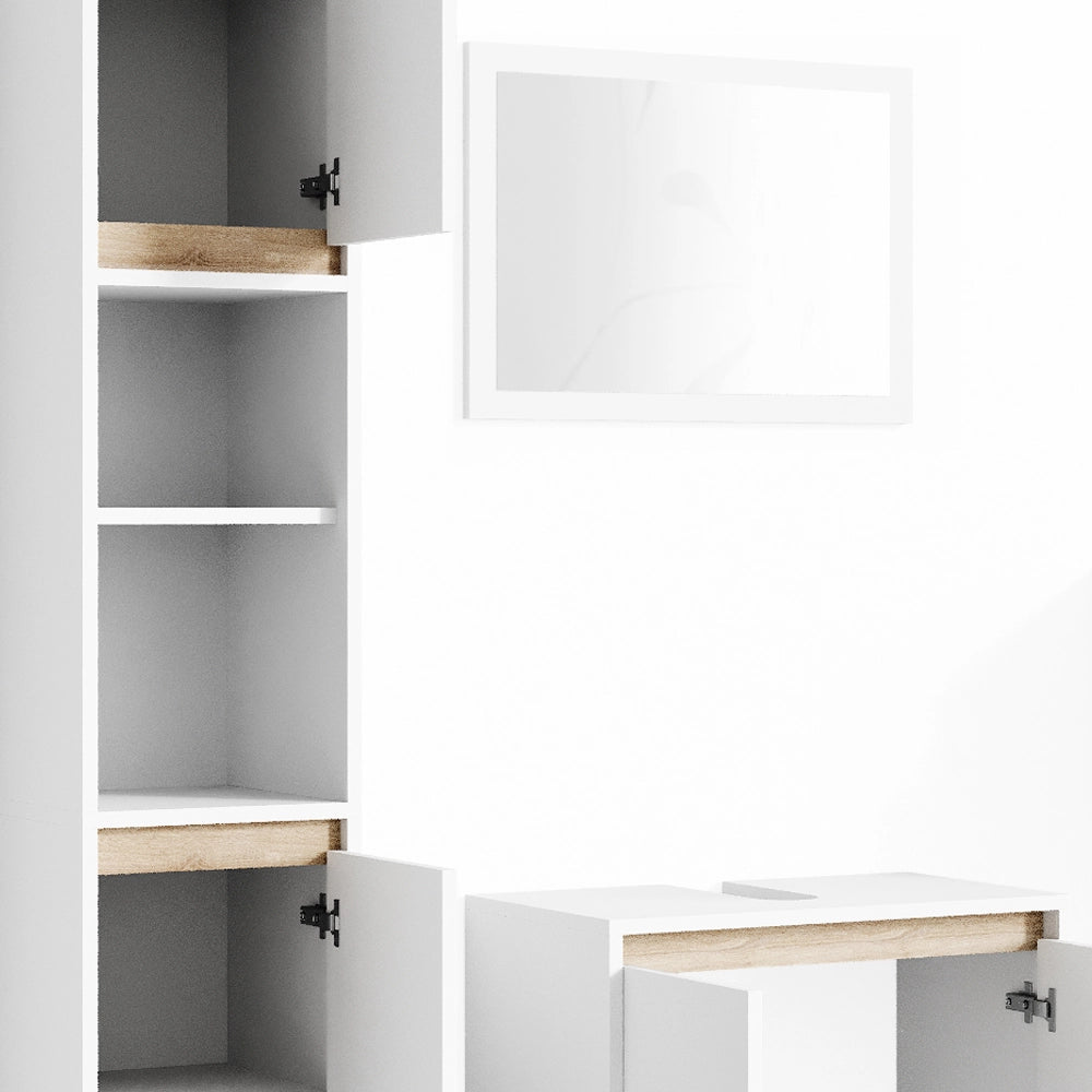 Vicco Set mobili bagno Bianco/Sonoma 3 parti, con colonna