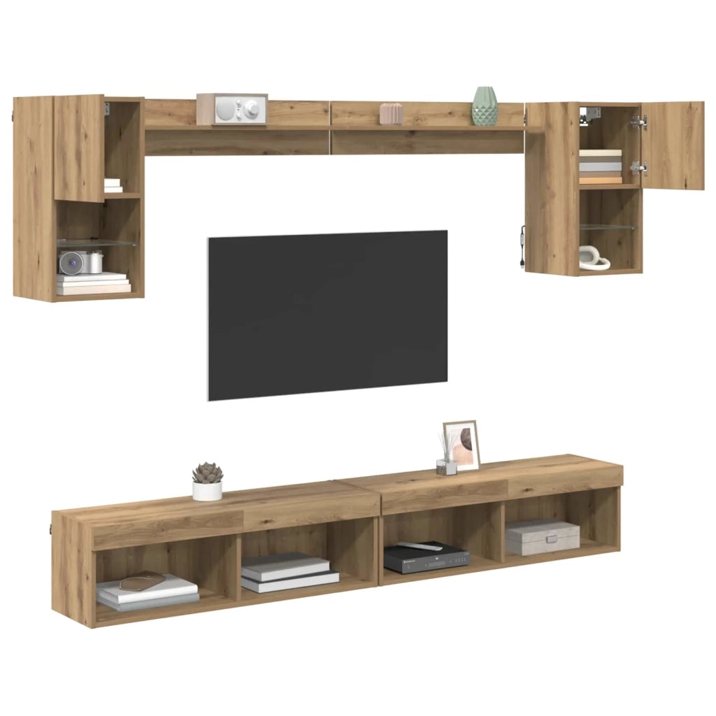 Unità a muro per TV con LED con led 6 pcs Rovere artigianale 3402956