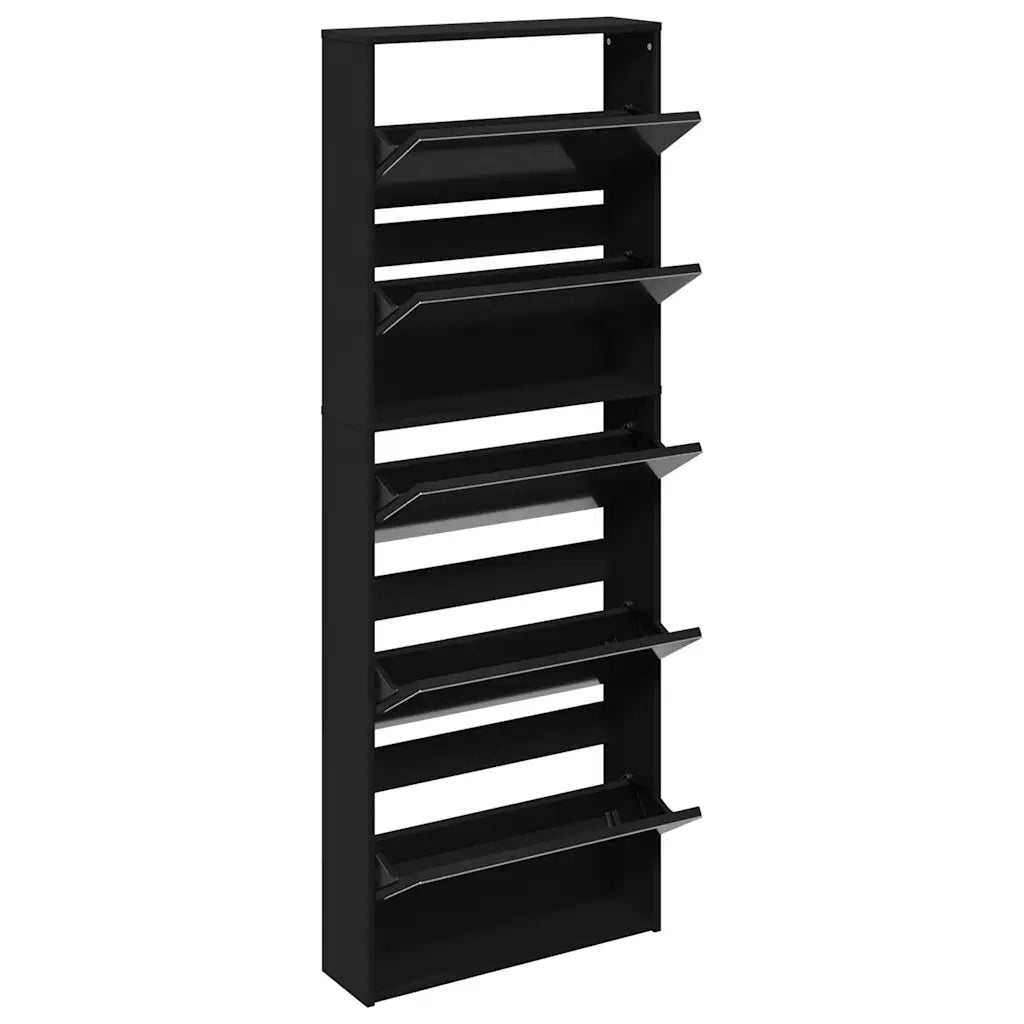 Scarpiera con Specchio a 5 Livelli-Mobile con specchio Nera 63x17x169,5 cm