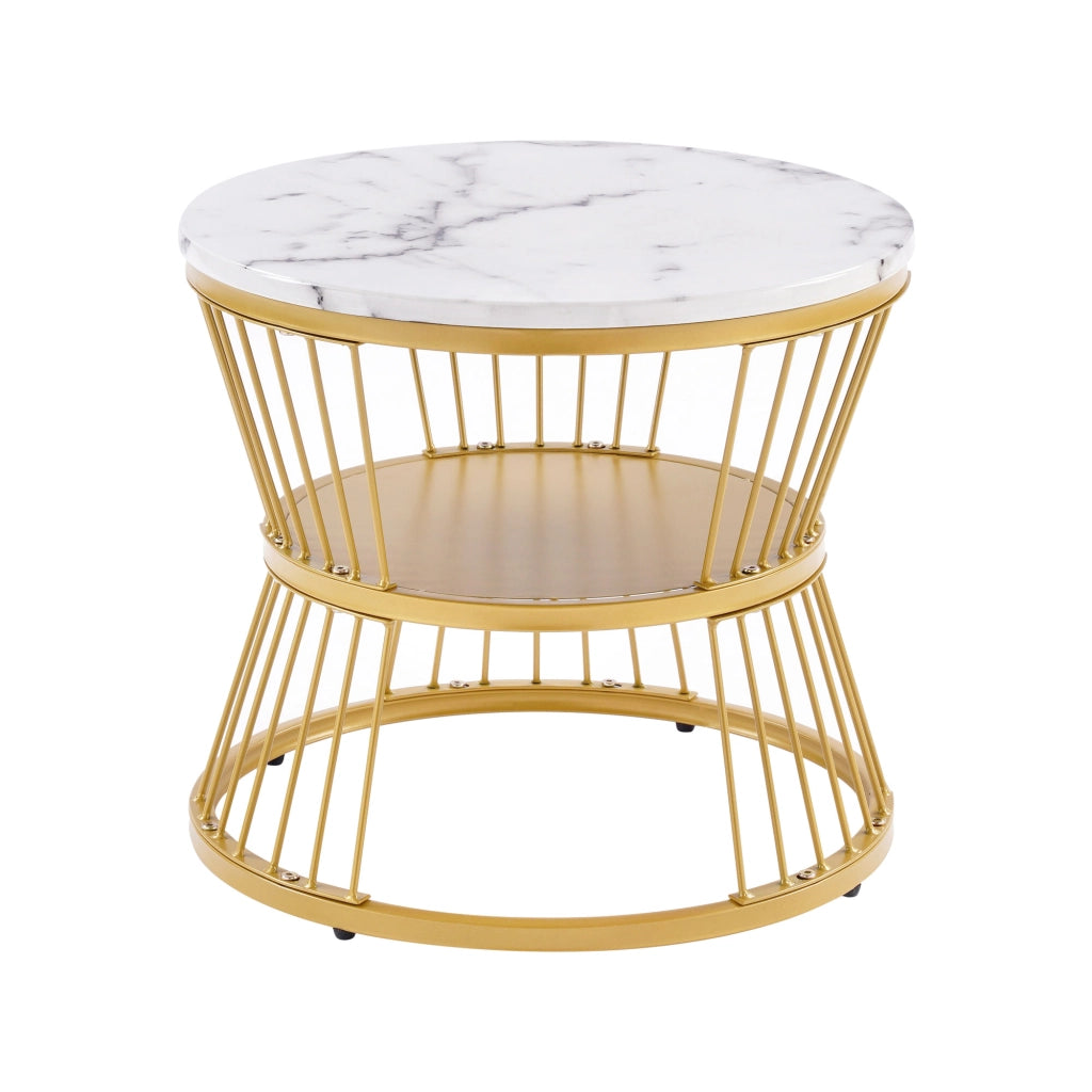 TAVOLINO da caffè set 2 pezzi rotondo impilabile 70/45 cm MDF bianco e oro