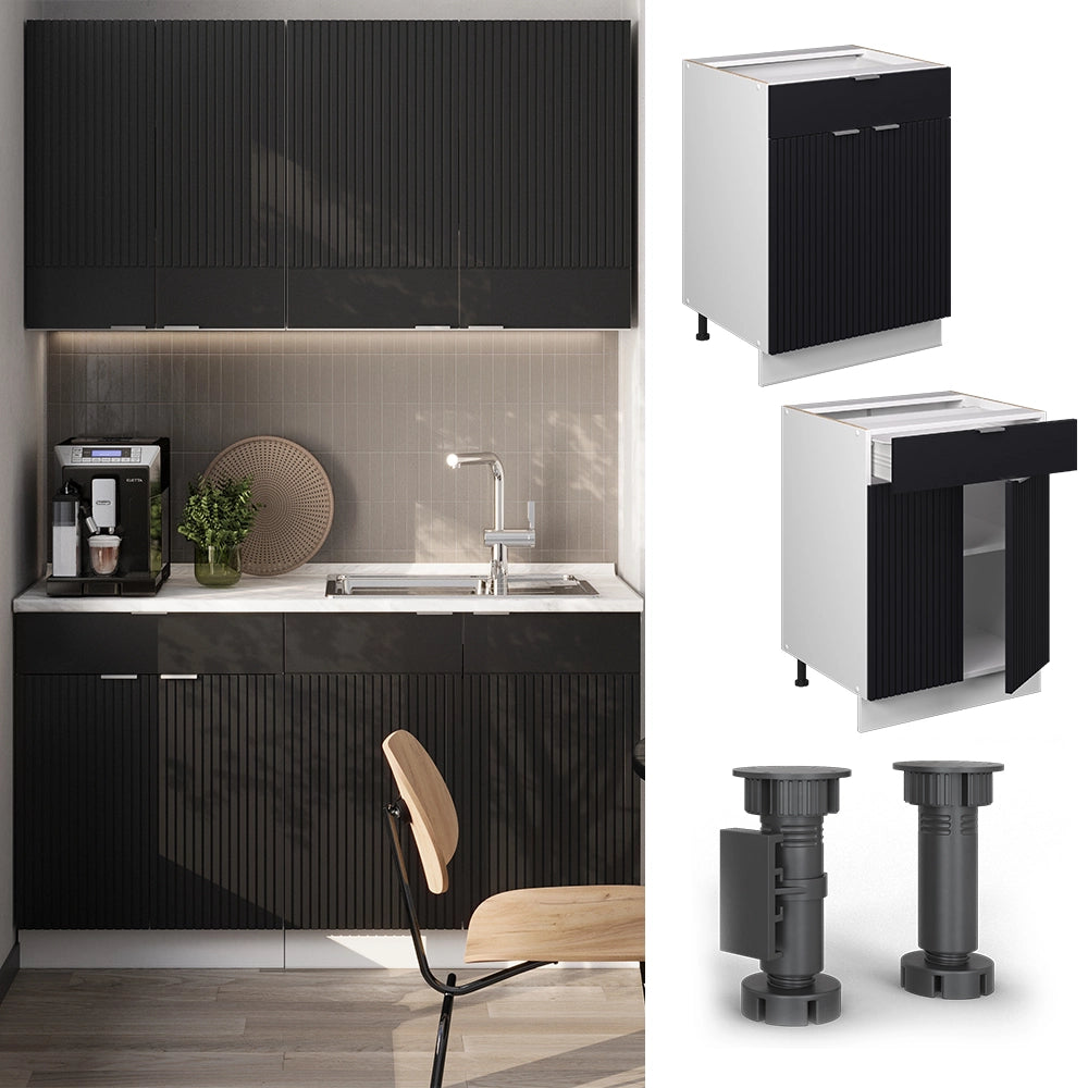 Vicco Mobiletto base per cucina Nero a righe 60 cm con cassetto, senza piano di lavoro