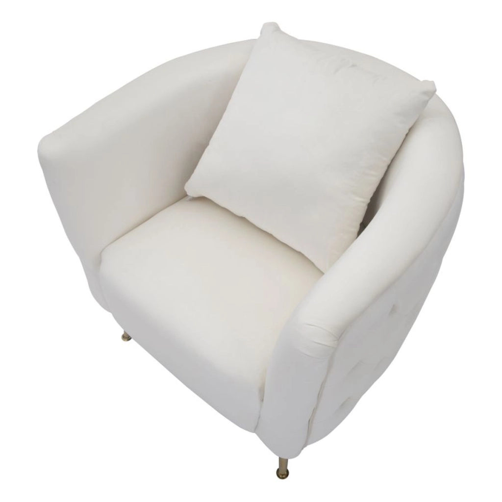 Poltrona Bucarest in velluto crema con braccioli capitonne e gambe oro 76x74x73 cm