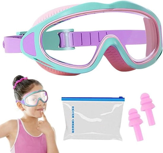 Bambini Zwembril 180 gradi Panoramico, Impermeabile e Anti-Condens, con Auricolari - 4-12 anni, per Ragazze e Ragazzi