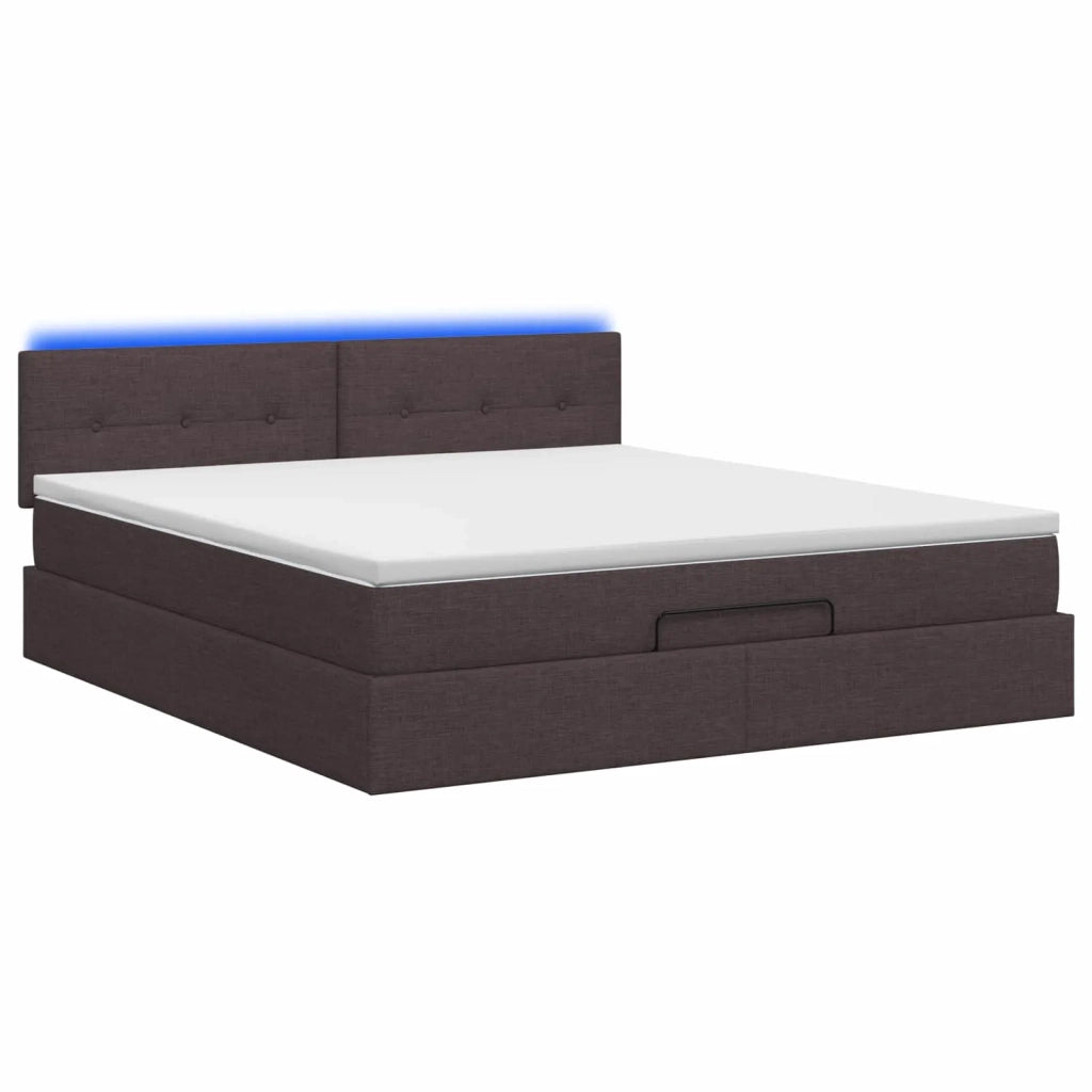 Letto Ottomano con Materasso e LED Marrone Scuro 140 x 200 cm 3456915