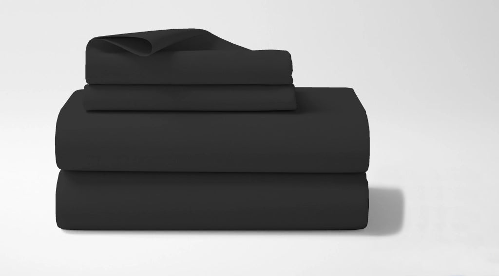 Completo letto matrimoniale a tinta unita set lenzuola Prodotto italiano 100% Cotone - Nero - Matrimoniale