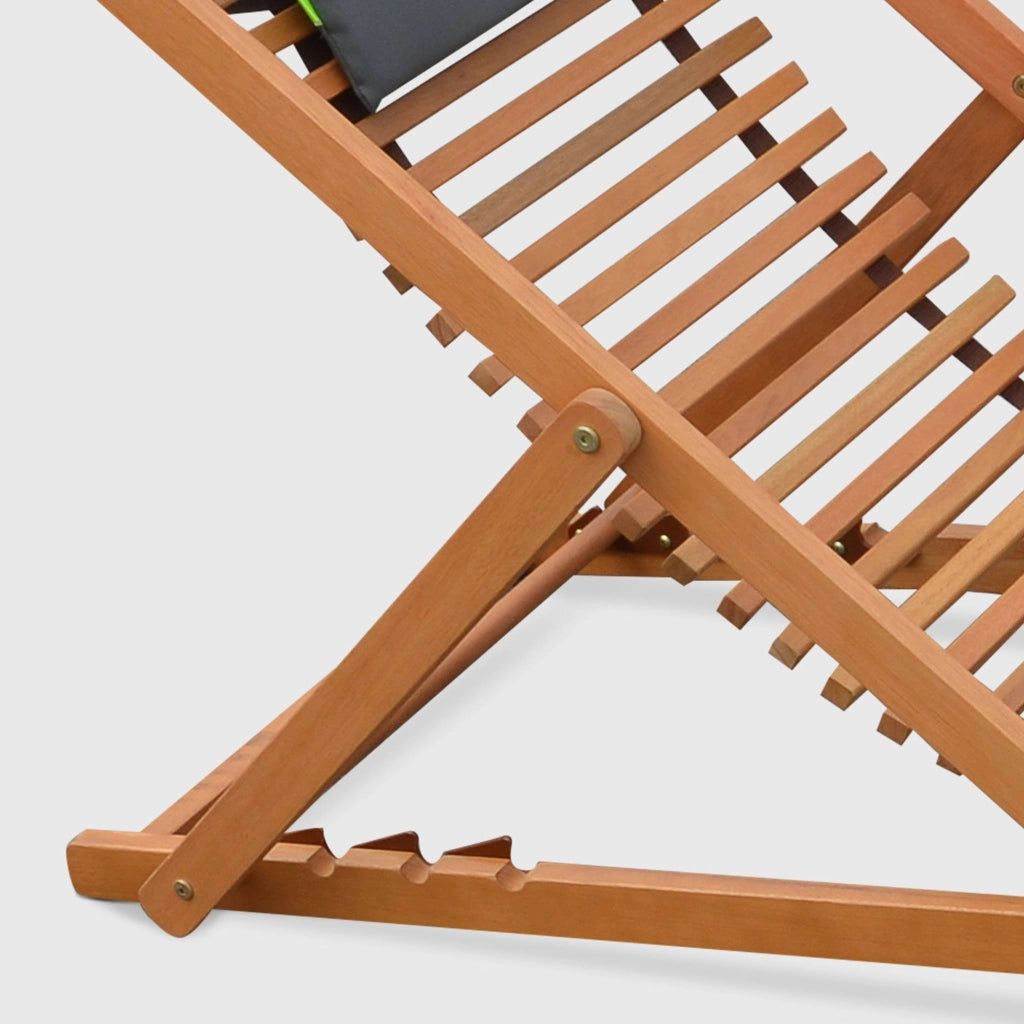 Set 2 lettini prendisole in legno con doghe e poggiatesta, marrone