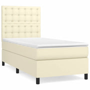 Letto singolo | Letto per adulti | Giroletto a Molle con Materasso Crema 90x190 cm in Similpelle
