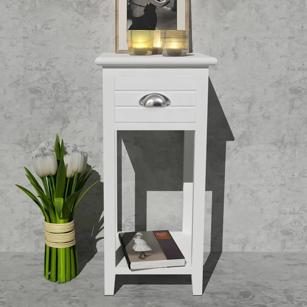 Comodino | Armadio da Notte | Mobiletto da notte con 1 Cassetto Bianco
