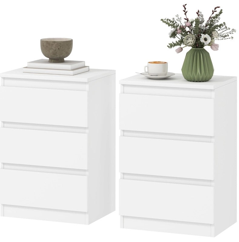 Set di 2 comodini bianchi con 3 cassetti, 40 x 30 x 59,5 cm