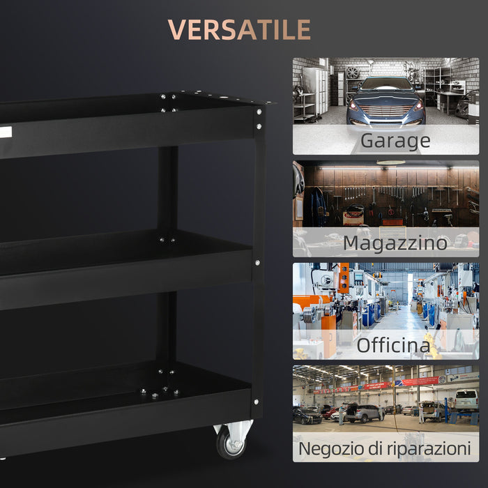 Carrello Porta Attrezzi a 3 Livelli 83x35,3x76 cm in Acciaio Nero