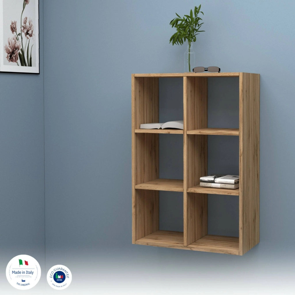 Libreria Acquaro, Mobile con ripiani, Biblioteca da ufficio, 100% Made in Italy, Rovere, cm 60x25h90