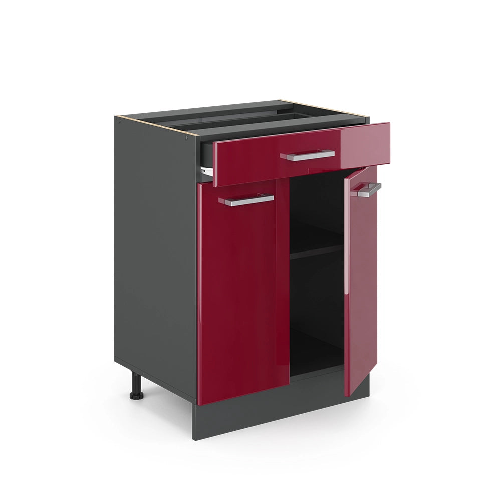 Vicco Mobiletto base per cucina Rosso lucido 60 cm con cassetto, senza piano di lavoro