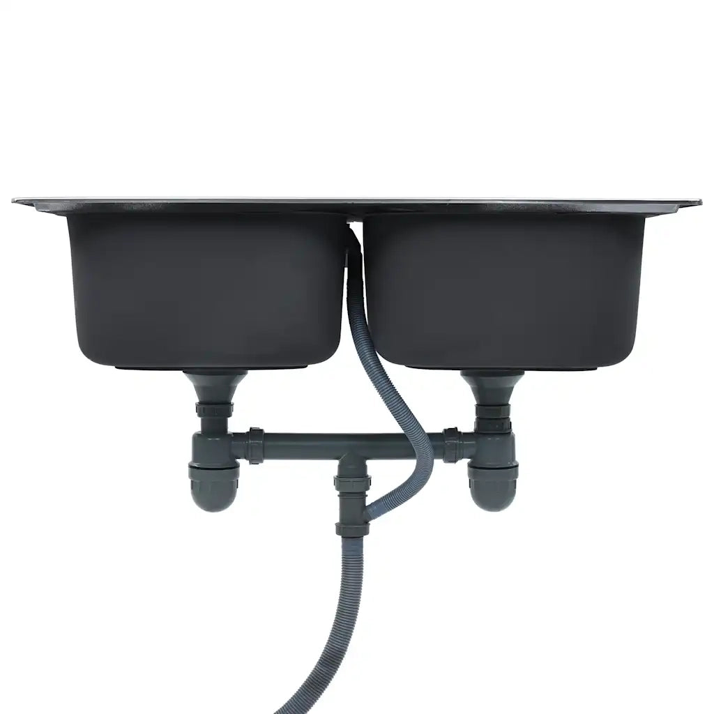 Lavello da Cucina Doppio con Filtro e Sifone-Lavandino-Lavabo in Acciaio Inox 396707