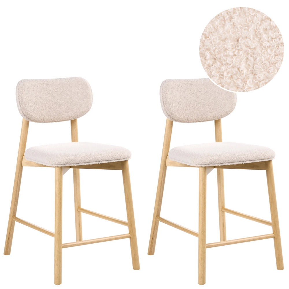 Set di 2 sedie da pranzo in boucle Struttura in legno marrone chiaro e beige schienale imbottiti Sala da pranzo Cucina