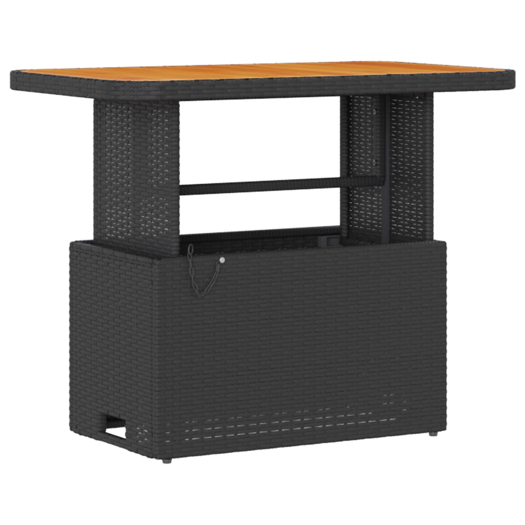 Set da pranzo da giardino 3 pezzi con cuscini in polirattan nero e acacia