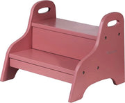 Scala a due gradini in legno, ideale per bambini, colori delicati e alta qualità, materiali ecocompatibili e liberi da sostanze pericolose, colore rosa antico.