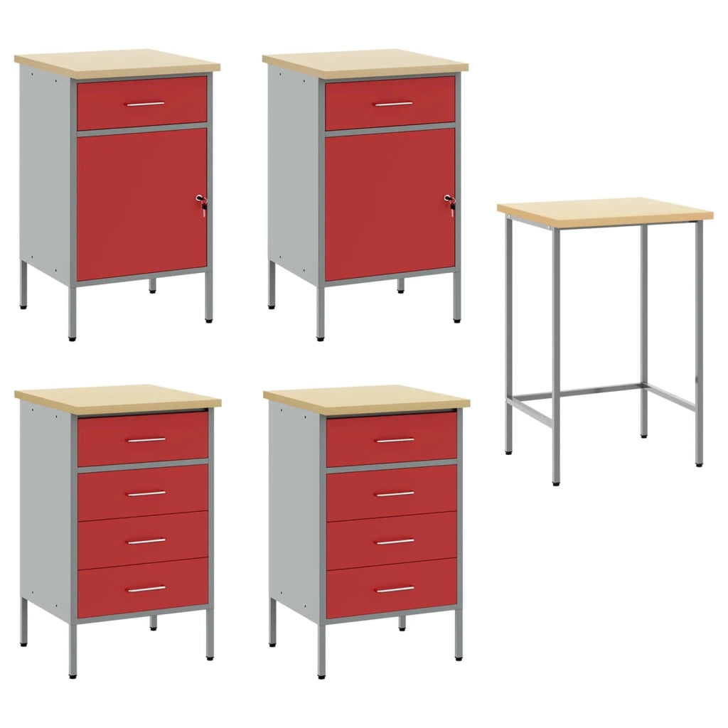 Mobile da lavoro 3 pcs Rosso e Grigio 150 x 55 x 85 cm 3321373