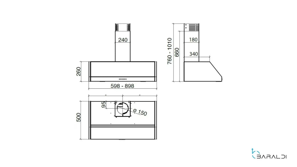 Cappa a parete RETTA cm 90 - Inox - 700 m3/h