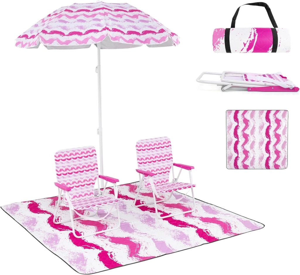 Set da spiaggia 2 faltelli 1 tappeto 1 ombrellone φ 175 cm sedia pieghevole carico 150 kg ombrellone reclinabile 30 gradi con borsa da viaggio