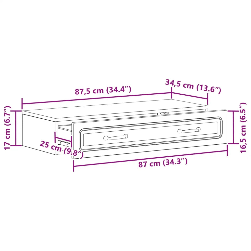 Tavolino da Parete Laterale Nero 87,5 x 34,5 x 17 cm 899346