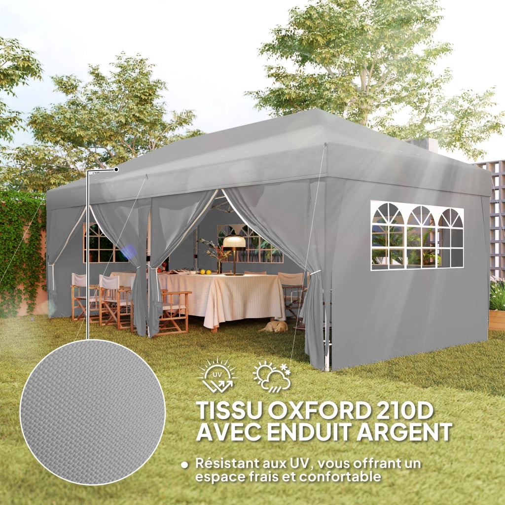 Tenda da giardino pieghevole ¨C zephmum ¨C grigio 3x6 m con 6 pannelli laterali