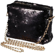 Borse da sera con pailletti lucidi: portachiavi per donne, piccole borse a catena, borse da spalla eleganti per matrimoni, feste, banchetti e festività (nero)