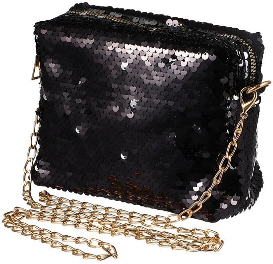 Borse da sera con pailletti lucidi: portachiavi per donne, piccole borse a catena, borse da spalla eleganti per matrimoni, feste, banchetti e festività (nero)