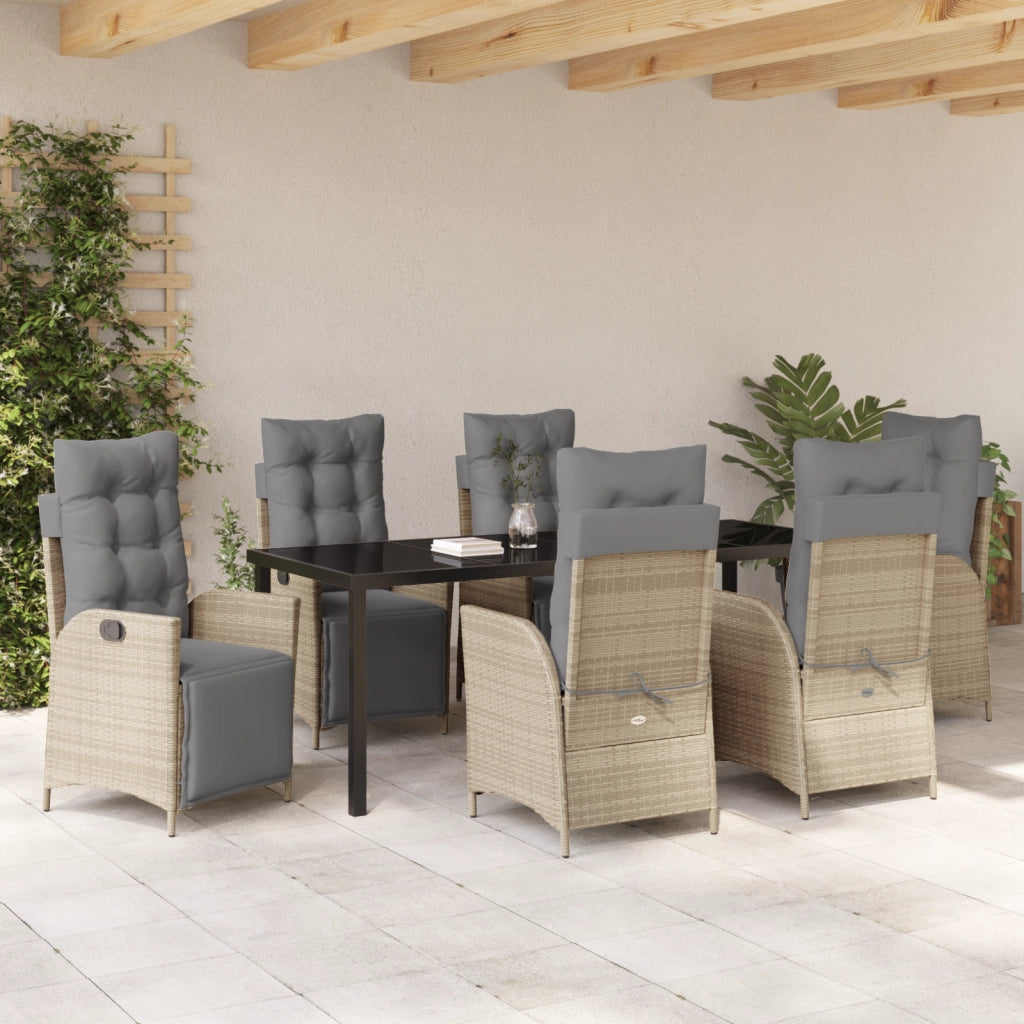 Set da Pranzo da Giardino 7 Pezzi Beige in Rattan Polietilene