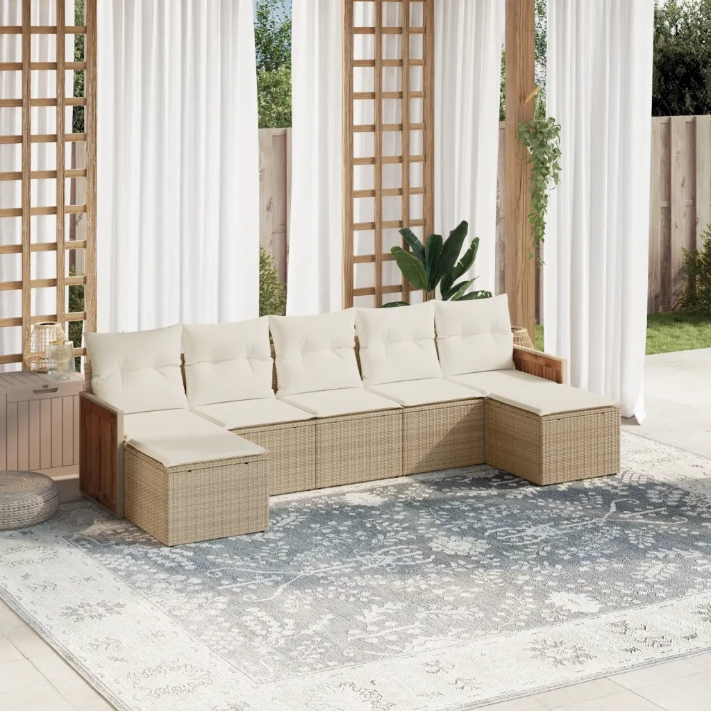 Set Divani da Giardino 7 pz con Cuscini Beige in Polyrattancod mxl 113864