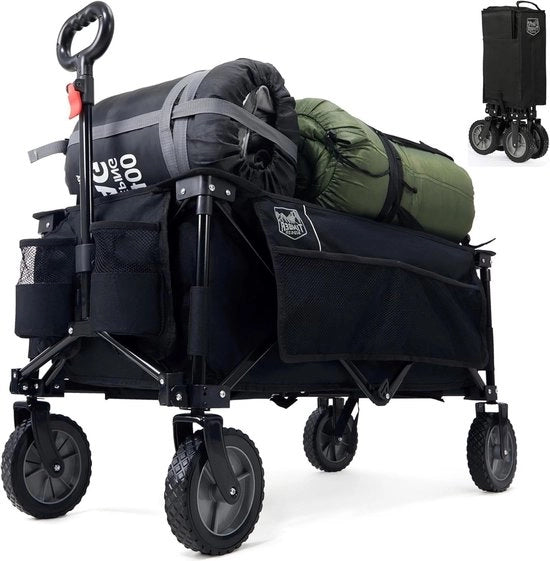 Carrello XXL opvouabile per spiaggia con tasca laterale e contenitore per bicchieri - capacità di carico 100 kg