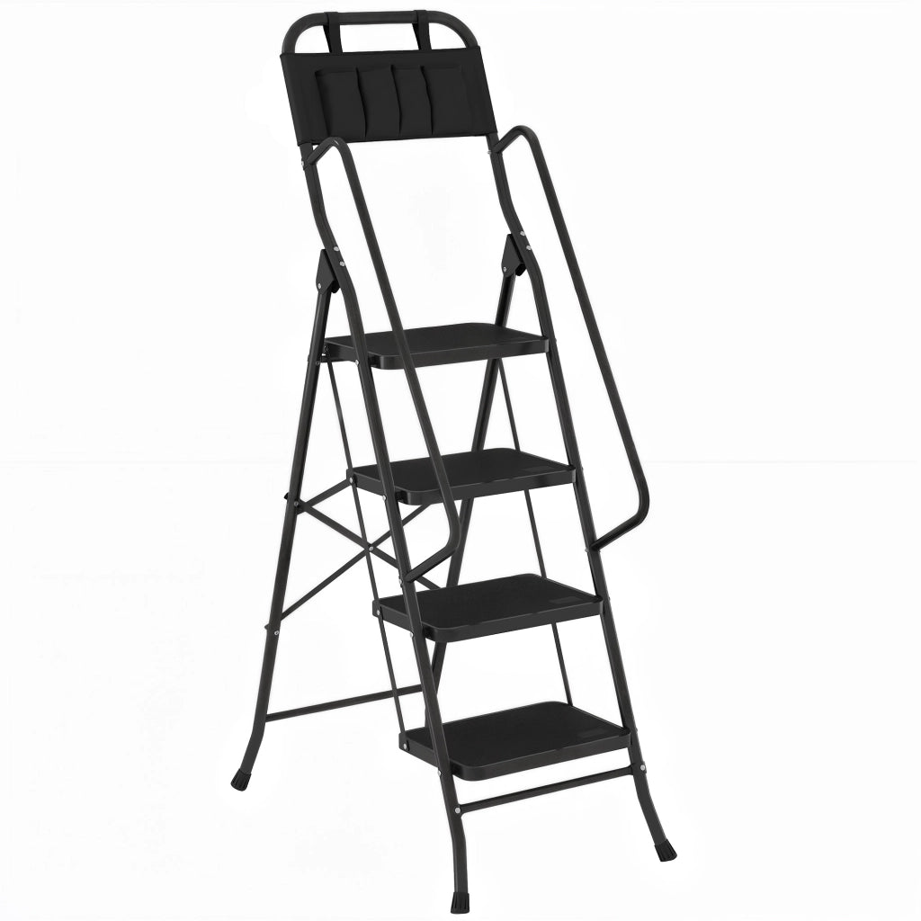 Scala Pieghevole 4 Gradini Antiscivolo ¨C Xylo ¨C Con Borsa Portautensili Nero