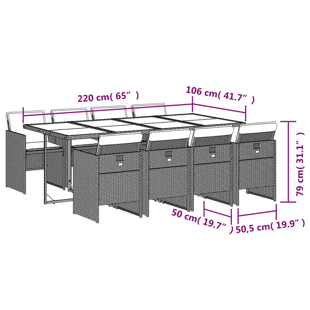 Set da Pranzo da Giardino 9pz con Cuscini Marrone in Polyrattan 3210561