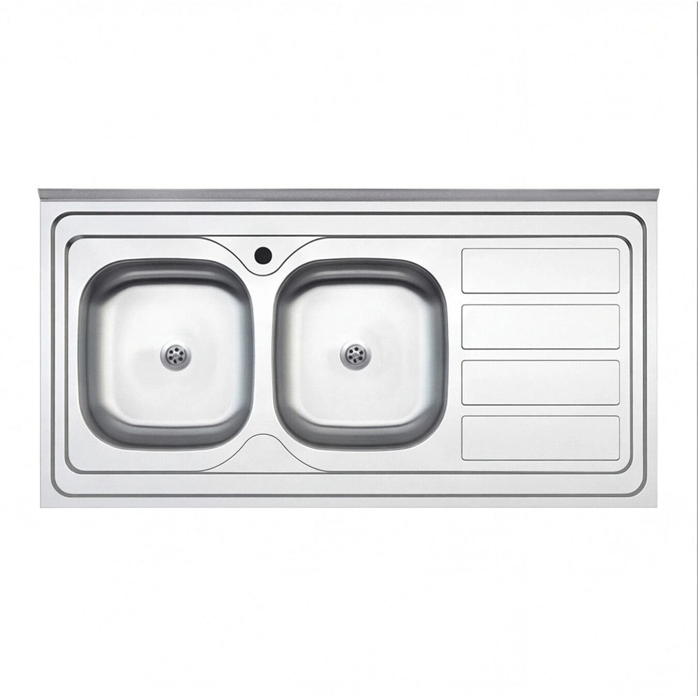 Lavello cucina da appoggio 120x60 due vasche con gocciolatoio destro SA46DX
