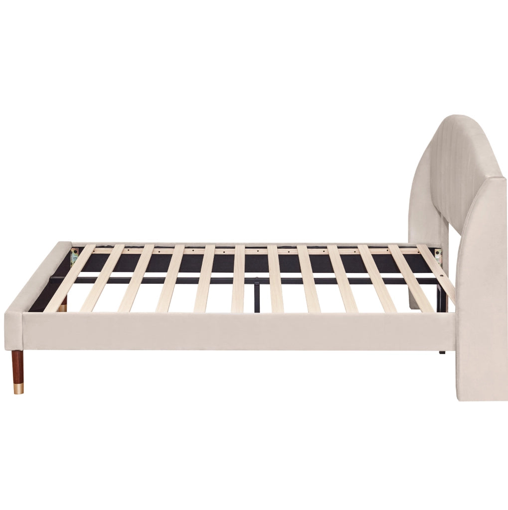 Letto imbottito 140x200 cm con rete a doghe e testiera in velluto beige