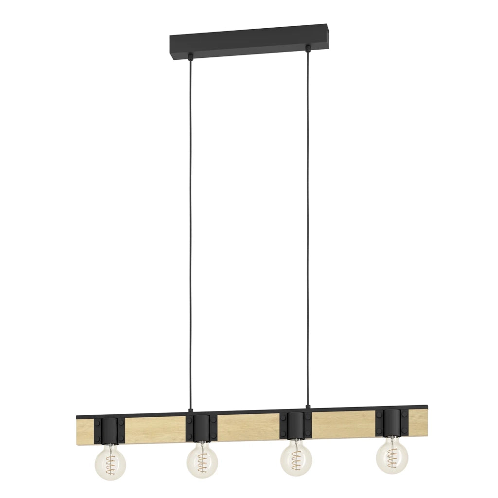 Lampadario A Sospensione Vintage Bailrigg Acciaio Nero 4 Luci E27