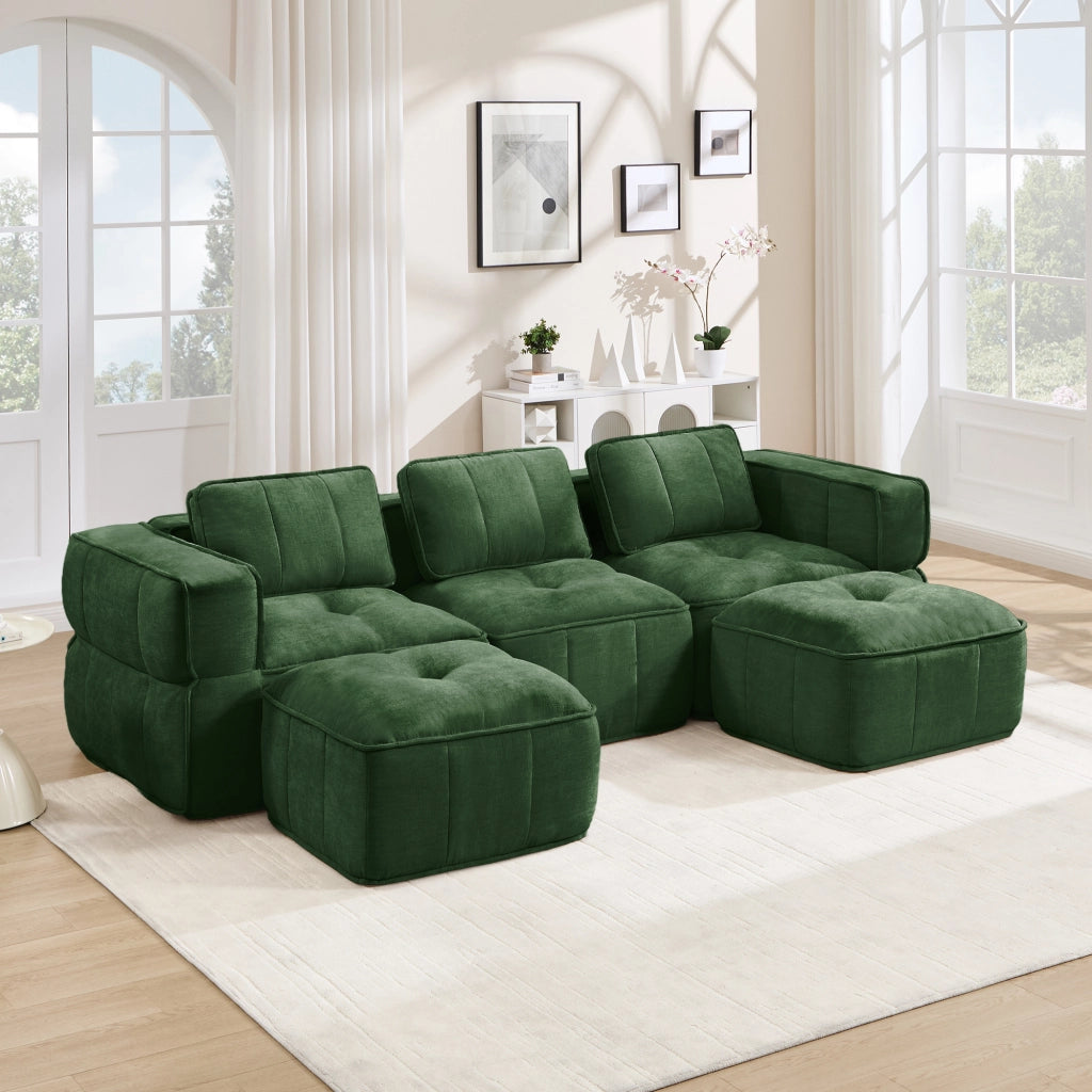 Divano modulare a U 3 posti - con pouf e seduta profonda - in poliestere verde