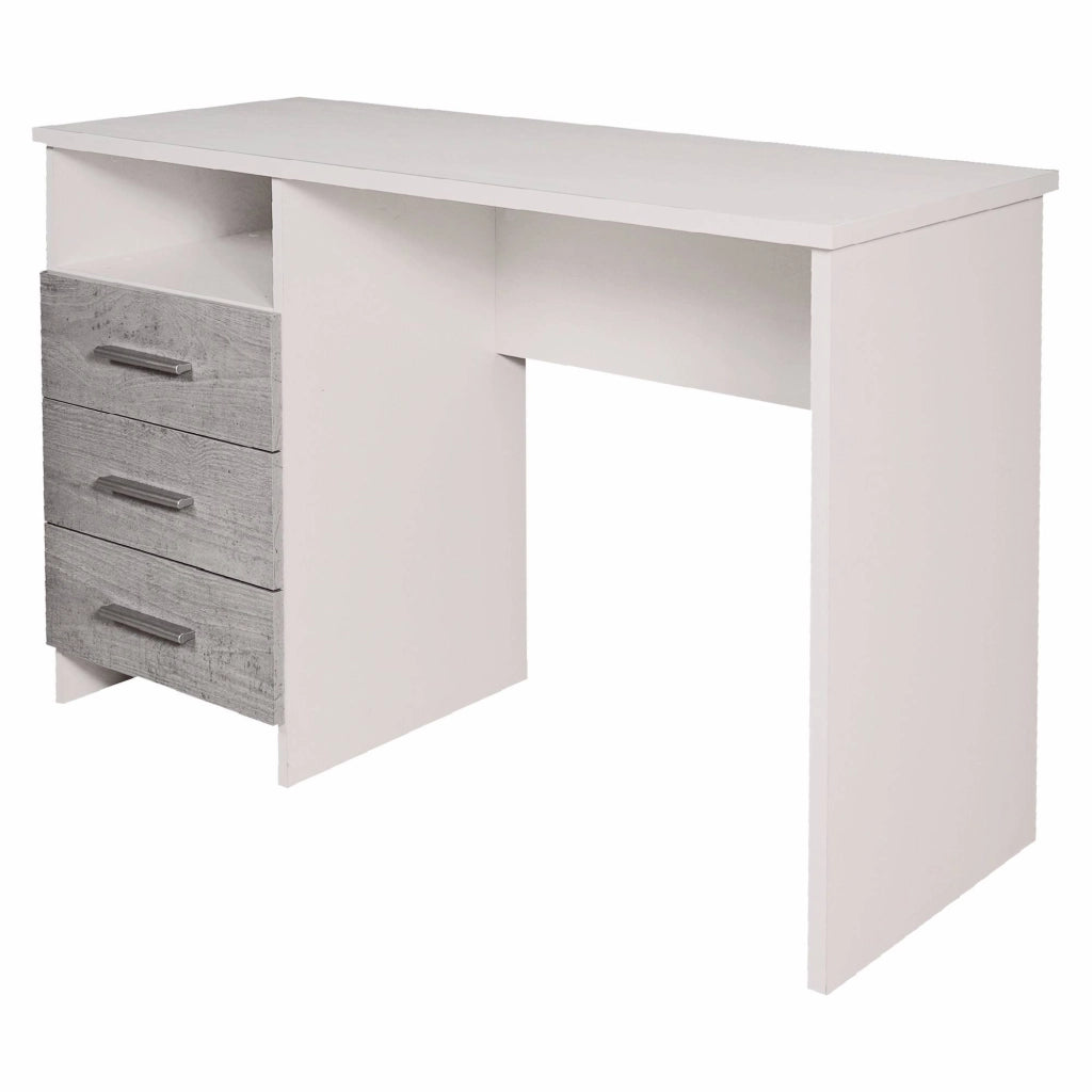 Scrivania Ardauli, Scrittoio multiuso, Tavolo per ufficio porta PC, Piano di lavoro, 120x48h75 cm, Bianco e Cemento