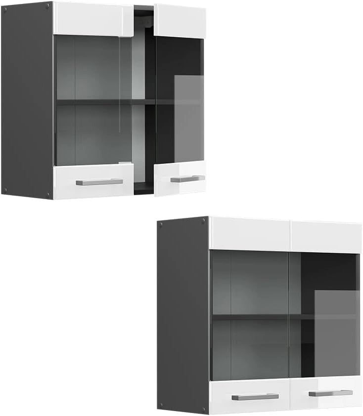 Mobile da cucina in vetro R-Line, Bianco lucido, 60 cm, per la libera combinazione all'interno di sistemi cucina modulari