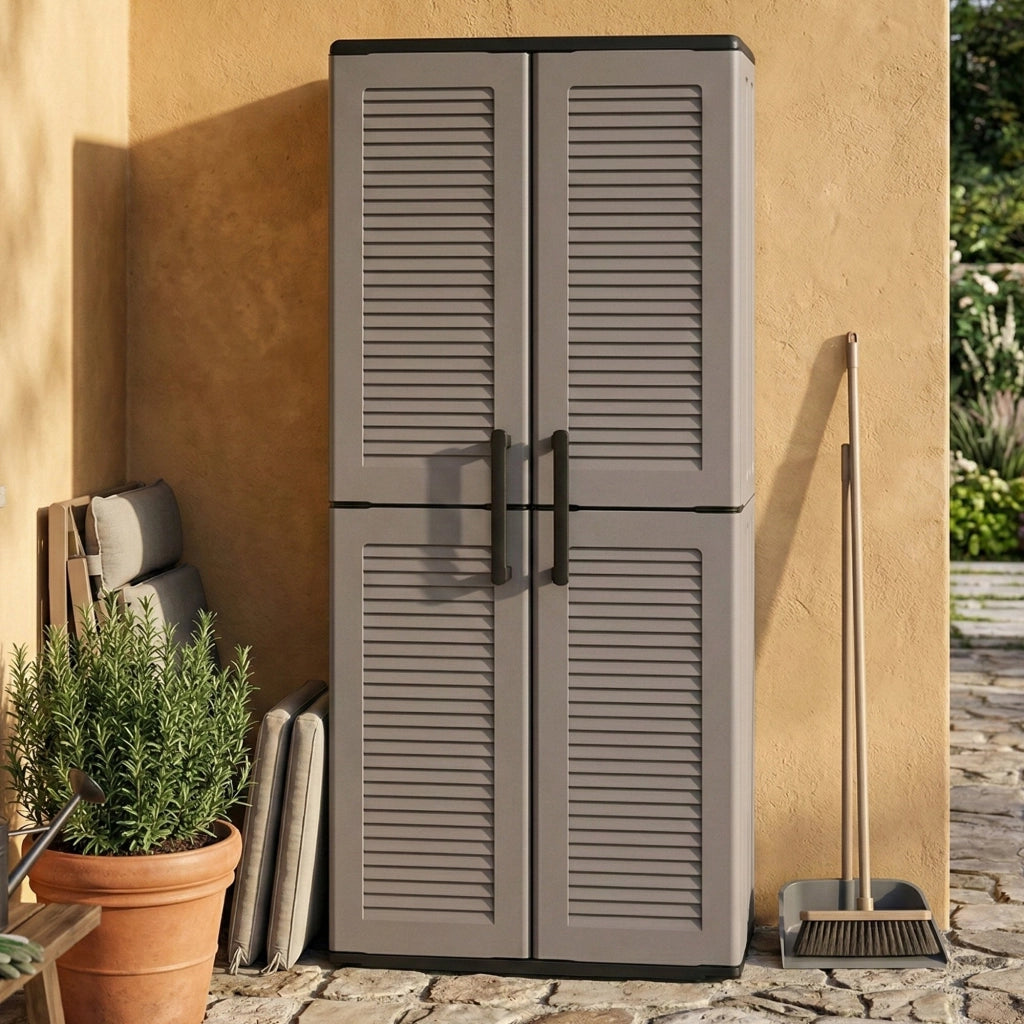 Mobile da Giardino Arabel, Armadio da Esterno 3 Ripiani Made in Italy, 37x68x163h cm Grigio