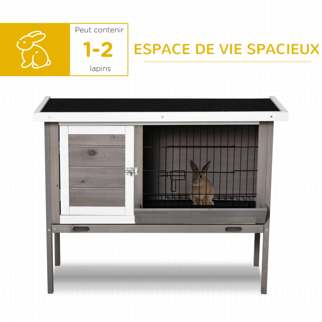 Casetta per conigli in legno con tetto in bitume mangiatoia vassoio amovibile e 2 porte ¨C zephmum ¨C 91x46x71 cm grigio