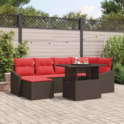Set di divani 7 pz Marrone e Rosso Poly Rattan 3349040