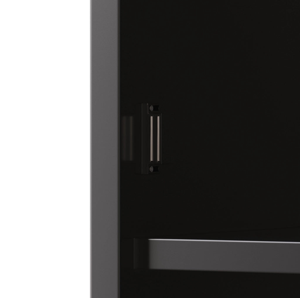 Credenza 120x40x176 cm con LED; prese USB e AC in MDF e vetro nero