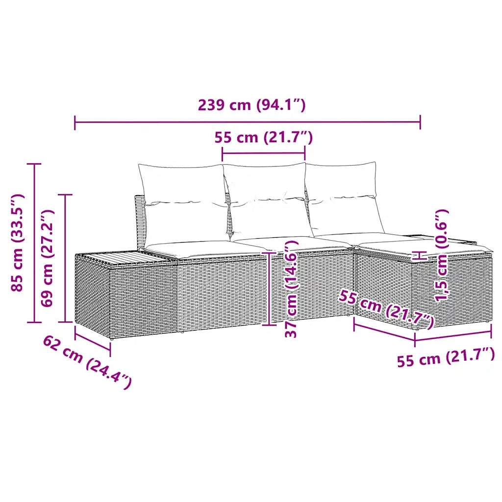 Set Divano da Giardino con cuscino 4 pcs Beige polyrattan 3348061